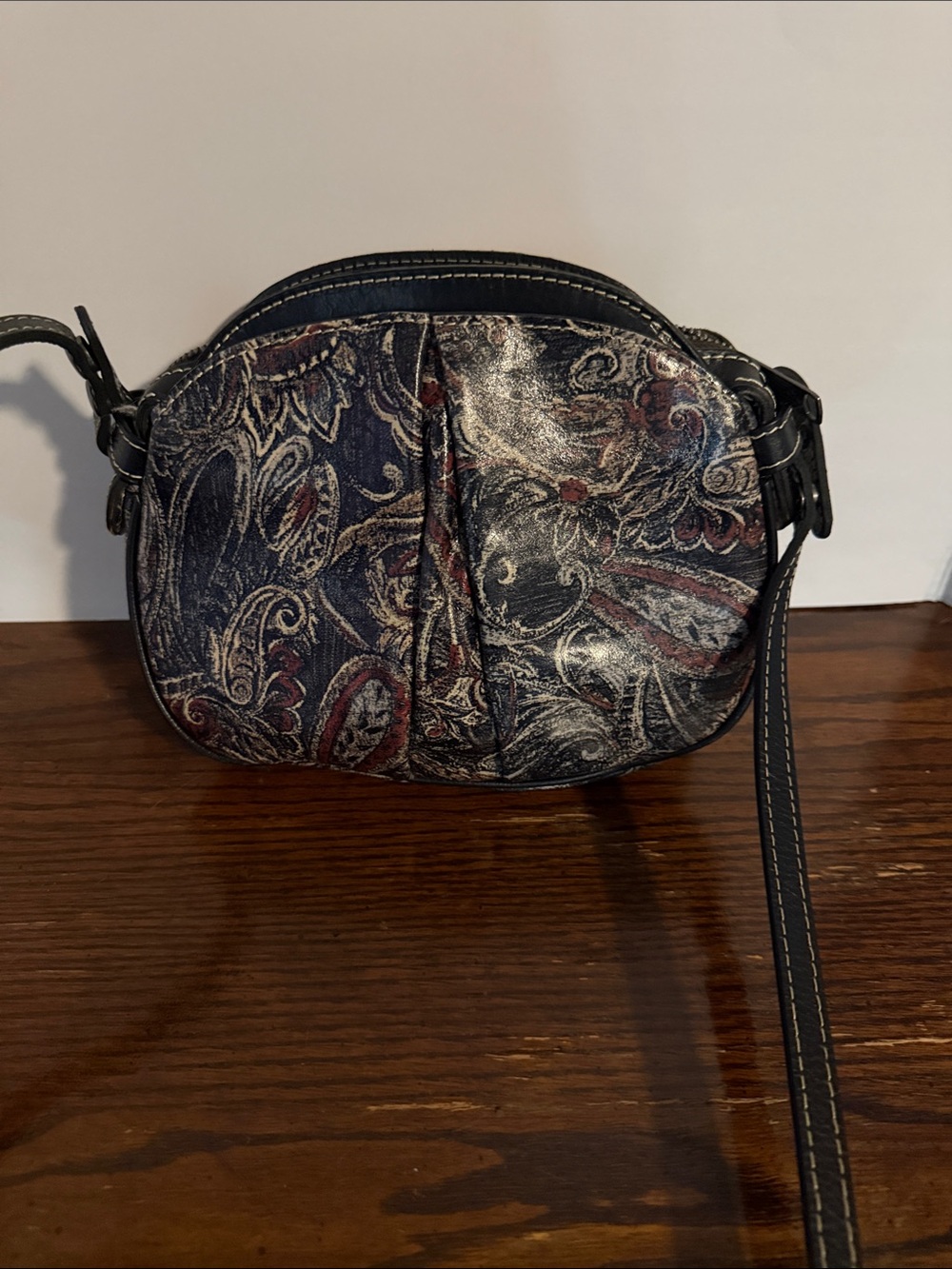 Patricia Nash Navy Paisley Crossbody with Red and Cream Accents